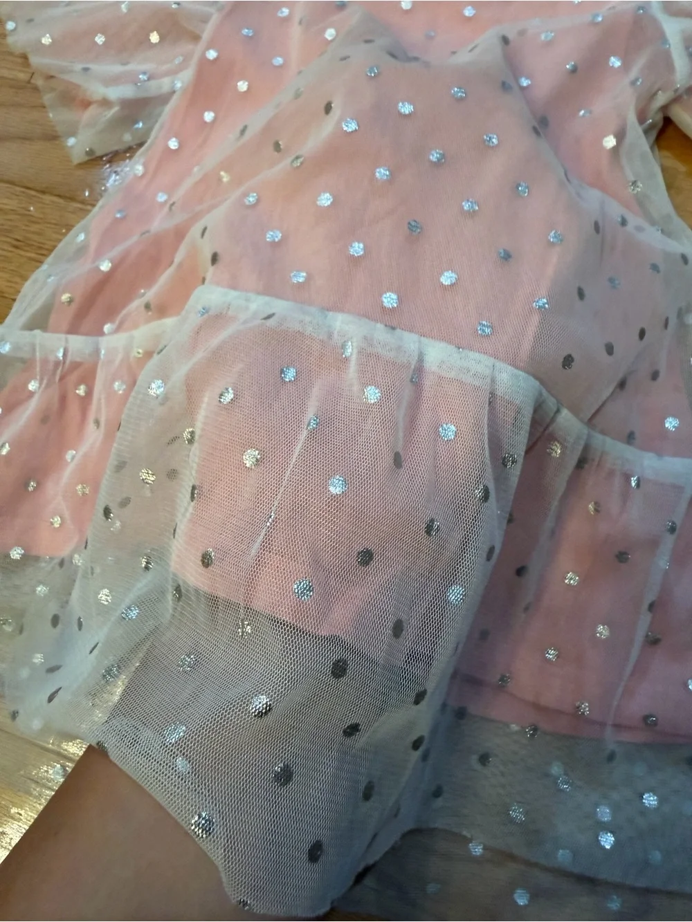 H&M Coral Pink Glitter Polka Dot Mesh Sleeve Dress